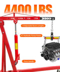 Kickass Folding Hydraulic Engine Hoist With 4400 Lbs Capacity showing adjustable boom, 8 ton hydraulic pump and engine lift.