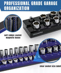 Magnetic Socket And Wrench Organizer Tray Set with nine piece, soft rubber-coated magnetic bases, and clear socket size labeling.