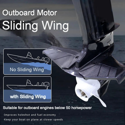 Whale Tail Hydrofoil Surfboard Stabilizer For Small Outboard Motors Fits 9.9 15 20 25 And 8-40 HP Silver Finish mounted on motor