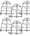 Six Pack Metal Fire Sprinkler Head Guards With Heavy Duty Mounting Clamps Bump Resistant Shields arranged for protection.
