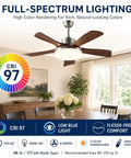 MADISH Modern Walnut 46 Inch Ceiling Fan with Lights and Remote featuring 100W LED and wood grain ABS blades in a bright room.