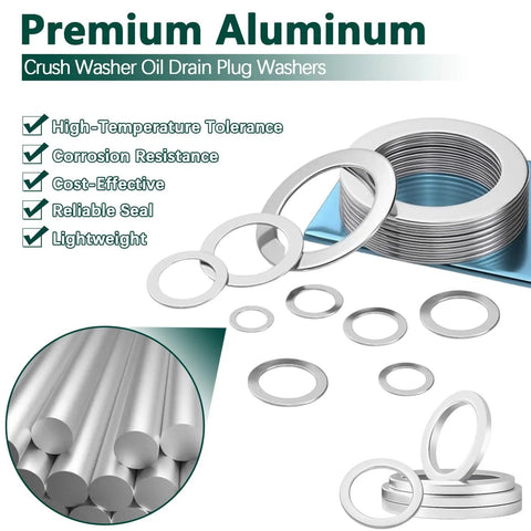 Oil Drain Plug Gasket Kit With 18 Size Aluminum Crush Washers, 1-2mm Thick, M6 To M24, Anti Leak, Corrosion Resistant Coating
