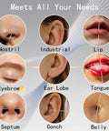 No Fuss Easy Change Piercing Taper Ball Grabber Tool Set For Switching 12G 14G 16G 18G 20G Flat Back Jewelry Stainless Steel Ear Nose Lip Piercing Kit With Threadless Insertion Guides And Grabber Pins in use on various piercings