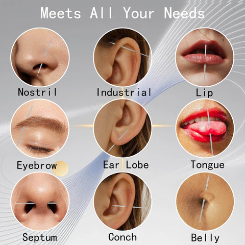 No Fuss Easy Change Piercing Taper Ball Grabber Tool Set For Switching 12G 14G 16G 18G 20G Flat Back Jewelry Stainless Steel Ear Nose Lip Piercing Kit With Threadless Insertion Guides And Grabber Pins in use on various piercings