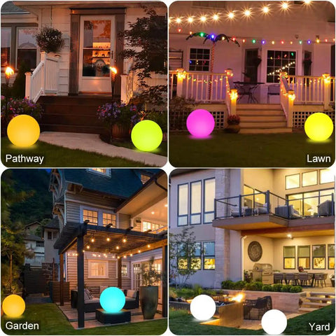 14 Inch LED Ball Light Outdoor Indoor Globe Lamp With Remote Rechargeable Dimmable RGB Color Changing Waterproof Orb for Pathway, Lawn, Garden, Yard.