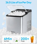 Top Tier Countertop Ice Maker Chilling Drinks On The Fly With Dual Size Bullet Ice Producing Over Twenty Six Pounds Daily.