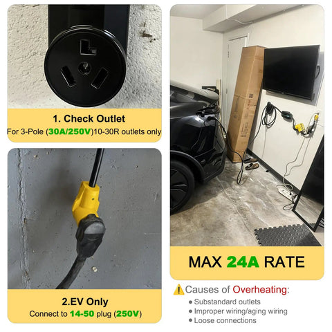 20Ft EV Charger Adapter Cord From NEMA 10-30P To 14-50R For Old Dryer Outlet To EV Charging Not For RV 24A Continuous Max
