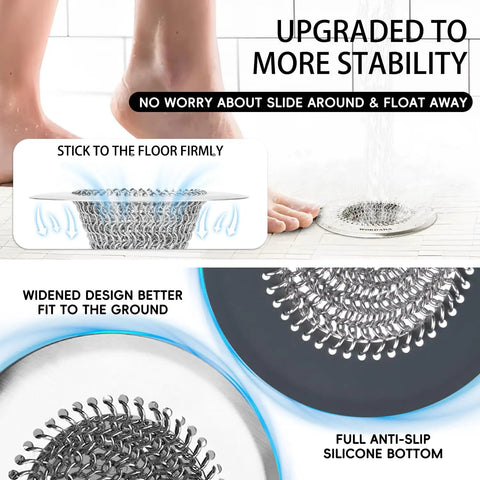 Easy Peasy Shower Drain Hair Catcher And Bathtub Drain Cover Featuring A Clever Chain Mesh Screen for secure bath use.