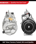 Straight Swap AC Compressor With Clutch For Ford Edge And Fusion Plus Lincoln MKZ showing 360° view, silver metal, heavy-duty design.