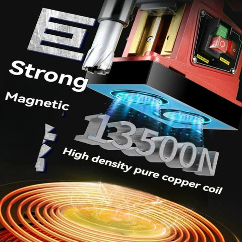 Heavy Duty Electric Mag Drill For Steel Structure With Powerful Magnetic Base showing strong magnetic grip of 13500N.