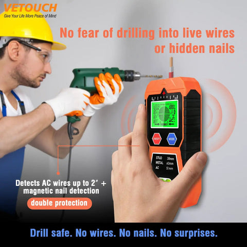 No Sweat 7 In 1 Wall Scanner And Stud Finder That Sniffs Out Wood Metal AC Wire And Iron Fasteners Behind Drywall Features Bright LCD Screen Instant Audio Chirp Integrated Bubble Level And Bullseye Precision For Flawless Diy Upgrades