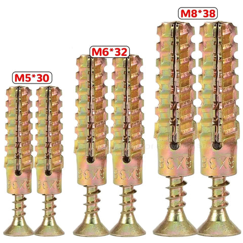 100 Sets Wall Anchors With Screws Kit For Drywall Self-Drilling Plugs And Fasteners No-Prep Install Premium Yellow Zinc-Plated Carbon Steel Rust-Resistant Heavy-Duty Mounting Hardware For Shelves, Mirrors, And TVs. M5*30 M6*32 M8*38 drywall anchors with screws
