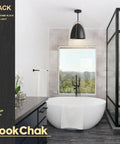 Stylish bathroom with Black Dome Pendant Light For Kitchen Island, 10 Inch Dope Modern Black And Gold Ceiling Fixture above tub.