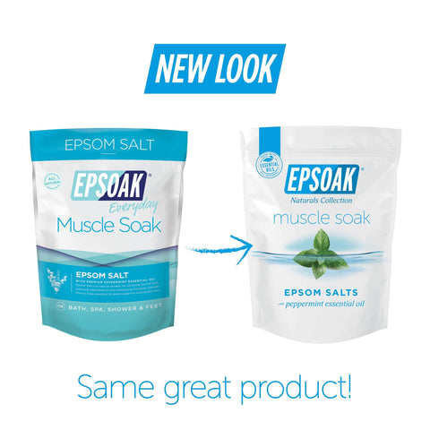 Muscle Recovery Epsom Salt Soak With Eucalyptus And Peppermint Essential Oils, 12 Lbs Total, Six Two Pound Bags packaging redesign