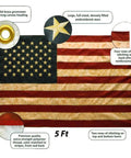Tea Stained Vintage Style American Flag 3x5 Foot With Embroidered Stars And Sewn Stripes Four Rows Of Lock Stitching Antiqued National Banner With Brass Grommets For Porch Wall Or Outdoor Display