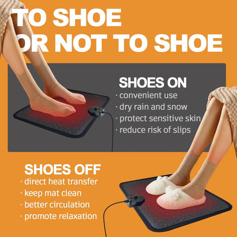Infographic showing benefits of using the Toasty Foot Warmer Under Desk Heater With Fast Heat And Auto Shut Off, Electric Heated Floor Mat.