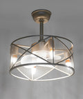 FAIRYPAGODA Ceiling Fan with Light 3 Blades Reversible Motor 6 Speeds in modern metal cage design with three bulbs.