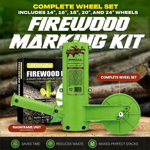 Top Shelf Firewood Measuring Marker Tool With Five Heavy Duty Wheels Six To Twenty Four Inch Range Rock Solid Build For Straight Up Accurate Wood Cutting And Easy Yard Work Any Day