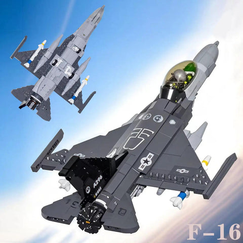 F16 Fighting Falcon Fighter Jet Building Kit With Over 500 Pieces displayed against sky background