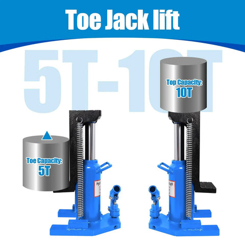 Heavy Duty 2 In 1 Hydraulic Bottle Toe Jack With Savage 10 Ton And 5 Ton Capacity Featuring Air Hydraulic Claw and No Stress Manual Pump for Tough Shop Jobs with 5T and 10T labels