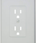 White Smooth One Gang Decorator Wall Plate Easy To Install Non Metallic Grounded Duplex Outlet Cover Pack Of Five For Replacing Discolored Yellowed Cracked Old Plates And Giving Your Walls A Clean Modern Look. White outlet cover shown.