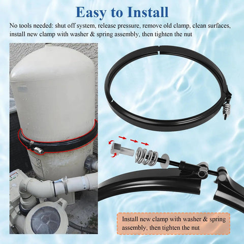Tension Control Clamp Ring Kit For Pool And Spa Filter Easy Install Durable Clamp Ring For FNS Plus Series installed on filter
