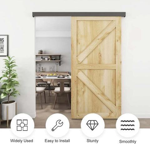 Wooden door in dining room with 8 Ft Barn Door Sliding Hardware Track Kit Built Tough With Aluminum Alloy Box Rail For Modern Classic Interiors