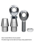 Heavy Duty 5/8 Inch Heim Joints Rod End Kit Built Damn Tough With Hard Chrome Plated Chromoly Steel for suspension linkage.