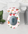 Generic Round Resin Toilet Seat for Bathroom with colorful strawberry design on a white background, measuring 14.5" x 16.5".