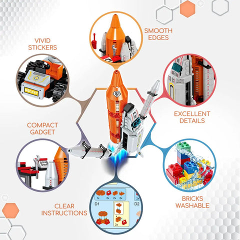 12 In 1 Space Exploration STEM Building Kit For Kids 6 To 12 Years Old Boys With Space Shuttle Rockets Launcher 566 Pieces