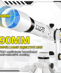 90mm Refractor Telescope With 900mm Focal Length AZ Mount Easy Setup Precision Adjustment shown with large objective lens.