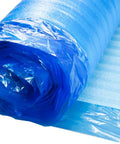 Game Changing 3in1 Vapor Barrier Flooring Underlayment With Pre Attached Tape For Laminate And Engineered Floors On Wood Or Cement Sub Floors Covers 100 Square Feet Quick Lay Down Smooth And Solid Finish roll of blue underlayment showing layered texture.