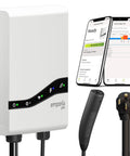 Heavy Duty Level 2 EV Charger With No Sweat Setup And Badass Fast Charge For Teslas And Nacs At Home 48 Amp 240v Weatherproof Wall Station 25 Ft Cable Pure White with display and cable.