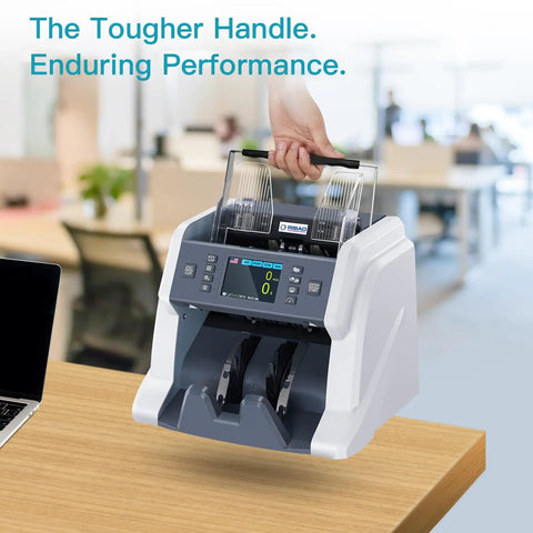 Money Counter Machine For Business With Mixed Denomination And Multi Currency Counting displayed on office desk