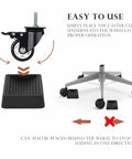 Top Shelf Rubber Furniture Pads Iron Clad Non Slip Chair Wheel Stopper demonstrating placement with chair wheel and rubber pad.