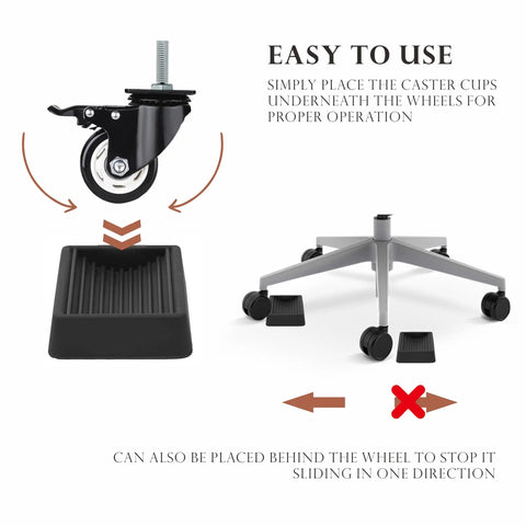 Top Shelf Rubber Furniture Pads Iron Clad Non Slip Chair Wheel Stopper demonstrating placement with chair wheel and rubber pad.