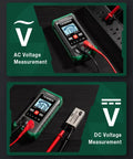 Smart Auto Range Digital Multimeter 4000 Counts measuring AC and DC voltage with display and leads, green case.