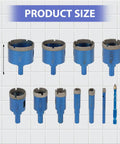 Eleven Piece Diamond Hole Saw Set With Drill Bit For Porcelain Ceramic Tile Granite Marble And Masonry, Sizes 6Mm To 50Mm