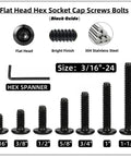 Tough As Nails 304 Stainless Steel Flat Head Hex Socket Cap Screws, 3/16 X 3/4 Inch, 50 Pack Black Oxide Finish displayed with hex spanner.