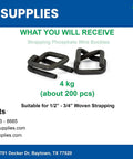 Heavy Duty Phosphate Strapping Buckle Set For Three Quarter Inch Woven Cord Strapping Tape Anti Slip Coating 200 Pack