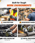 Knit Cut Resistant Work Gloves With Nitrile Coating And HPPE For A4 ANSI Cut Protection used in construction, warehouse, and metal tasks.