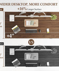 Klicelor 48 x 28 Electric Standing Desk With Memory Presets And Hooks Height Adjustable Sit Stand Up Home Office Computer Table Deep Dual Monitor Workspace Dark Walnut Finish image comparing spacious 28" top versus 24" standard with workspace setup.