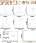 Acrylic mold dimensions for All In One Router Template Kit For DIY Woodworking with charcuterie board handle guides, tray edge templates.