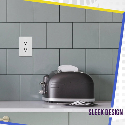 Five Pack Decorator Wall Outlet With 15 Amp Receptacle And Screwless Wall Plate featuring a glossy finish on kitchen wall.