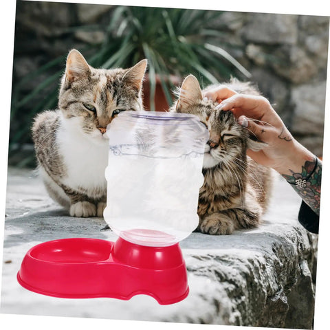 Chill Out As Your Furry Buddies Chow Down On This Pink 3.5L Automatic Pet Feeder And Water Bowl Station Featuring A Tight Leak Proof Cap And Grippy Non Slip Bottom.