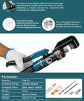 Heavy Duty 10 Ton Hydraulic Battery Cable Crimper with one hand operation, 9 hex die set, 180-degree rotating head in use