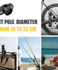 Adjustable Pole Mount Fishing Rod Holder for Bike and Chair usage shown in various environments.