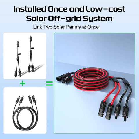 Y Branch Solar Panel Splitter Cable 10 Feet 12 AWG PV Extension Wire With Waterproof Female And Male Connectors