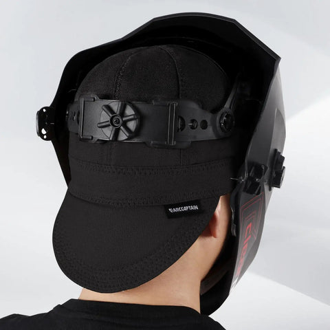 Reversible Welding Cap for Welders, Thick 10 Oz Fireproof Cotton Beanie, Black, 7 1/4 Size worn under welding helmet.