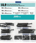 200 Piece M4 Hex Socket Head Cap Screws Kit With 10.9 Alloy Steel Black Bolts Nuts Washers Assortment For DIY Projects Automotive Bike Repairs Ideal For Quick Fix Auto Repair Home Improvement And Gearhead Projects. Open case with M4 alloy steel black screws, nuts, and washers